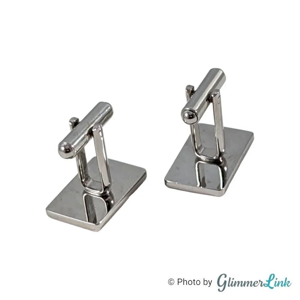 Rectangle Vertical Parallel Pink Bar Line Stripes Silver Tone Cufflinks